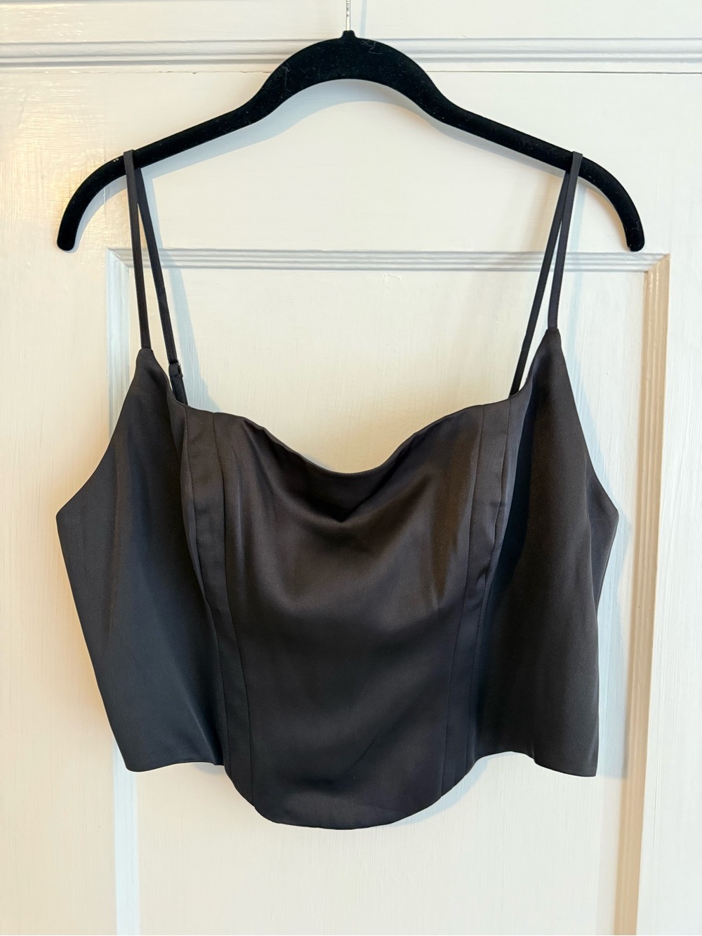Astr Black Satin Bodice Low Neck Camisole Zipper Closure